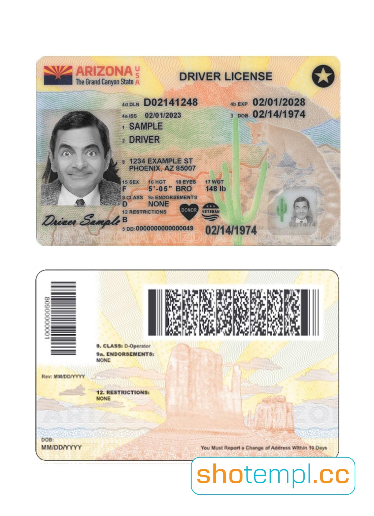 Arizona Driver License PSD Template V3